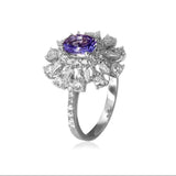 Anel Flor Tanzanita Brilhantes e Diamantes Baguete 2.9 CT