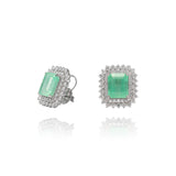 Brinco Retangular Esmeralda Colombiana e Brilhantes  15.18 CT