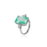 Anel Three Stone Turmalina Paraíba e Diamantes Trillion 6.1 CT