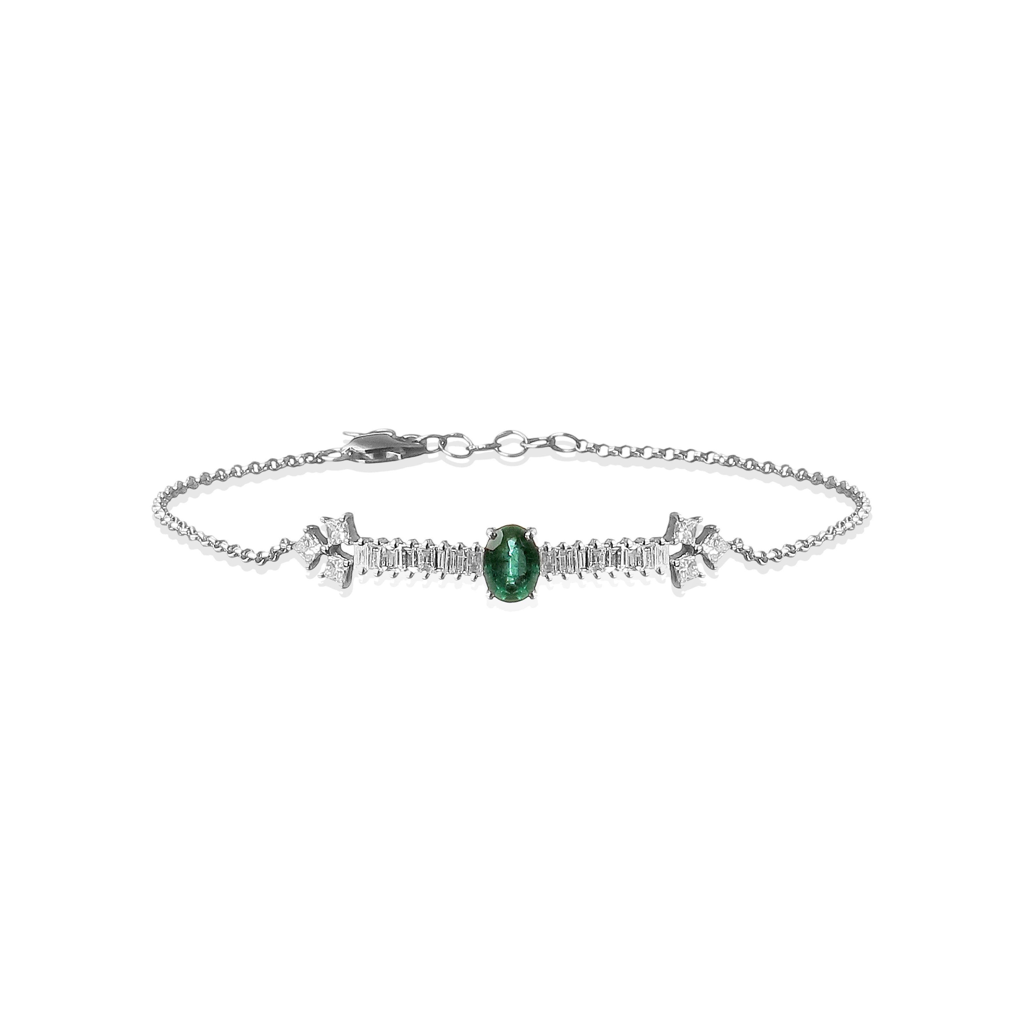 ﻿Pulseira Esmeralda Diamantes Baguete e Princess